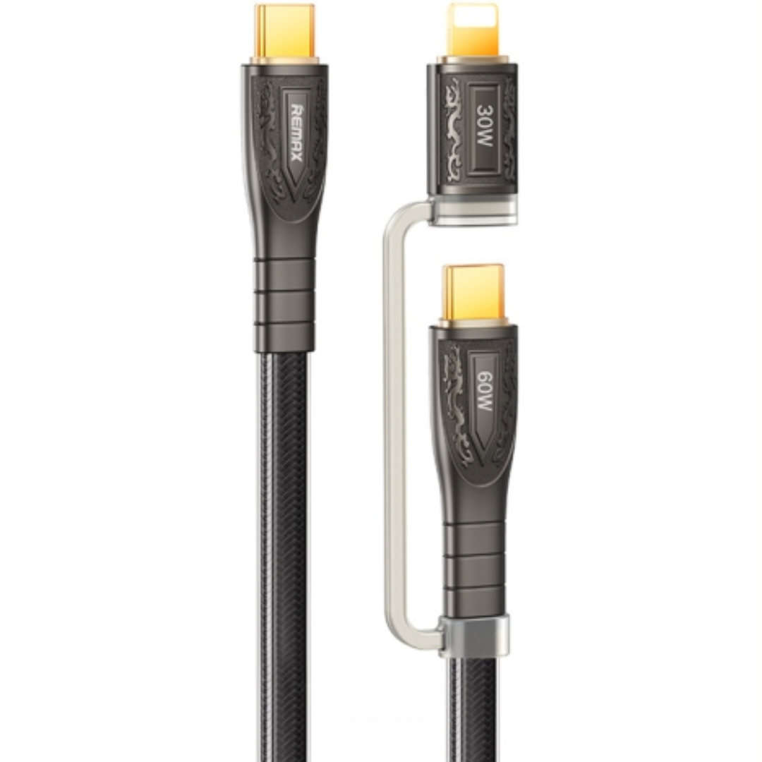 REMAX RC-C165 Prime 1,2 m 60 W Tipo-C a Tipo-C + Cable de carga rápida trenzado de 8 pines